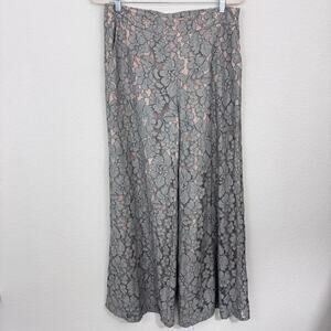 Anthro Feather & Bone Womens Lace Wide Leg Pants Size M Boho Floral Gray